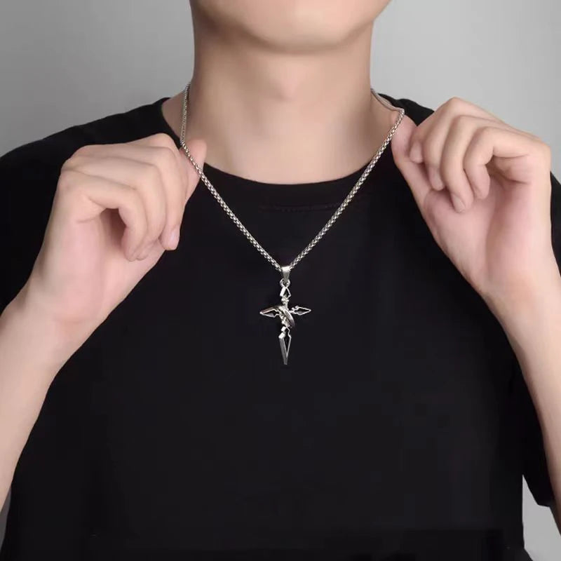 New Metal Black Cross With Circle Pendant Necklace Men And Women Fashion Gothic Punk Trend Hip Hop Accessories Jewelry Gift
