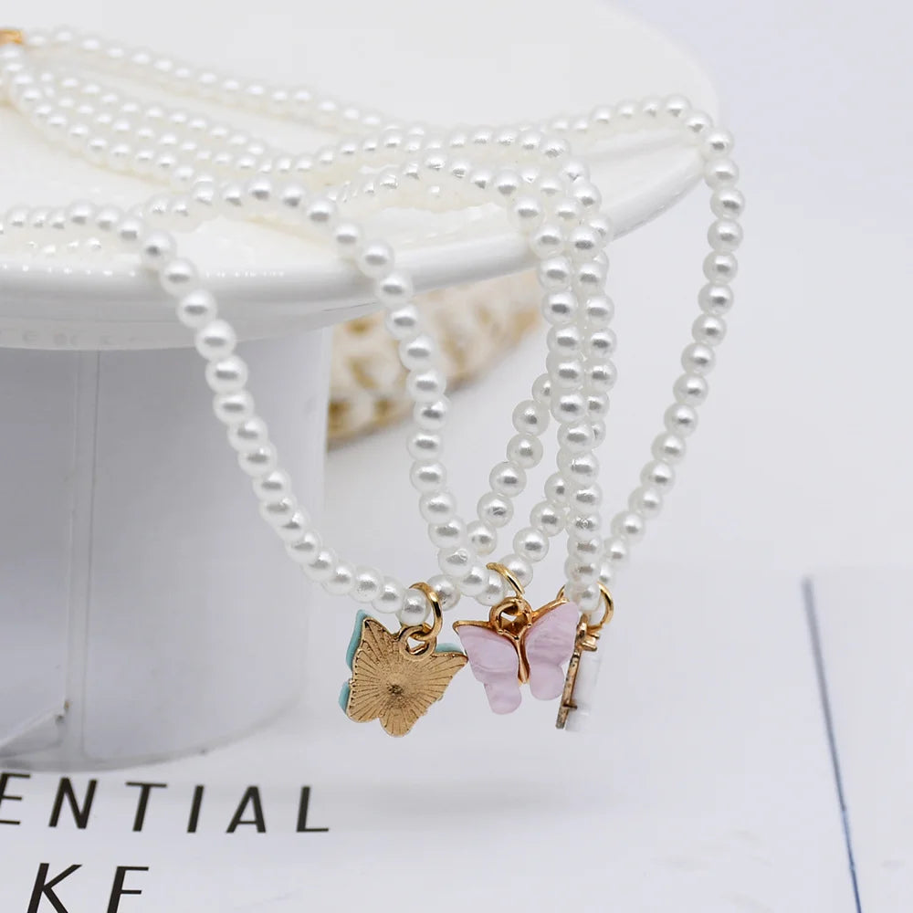 Elegant White Pearl Necklace - Delicate Round Wedding Pearls with Butterfly Pendant, Timeless Bridal Jewelry for Women