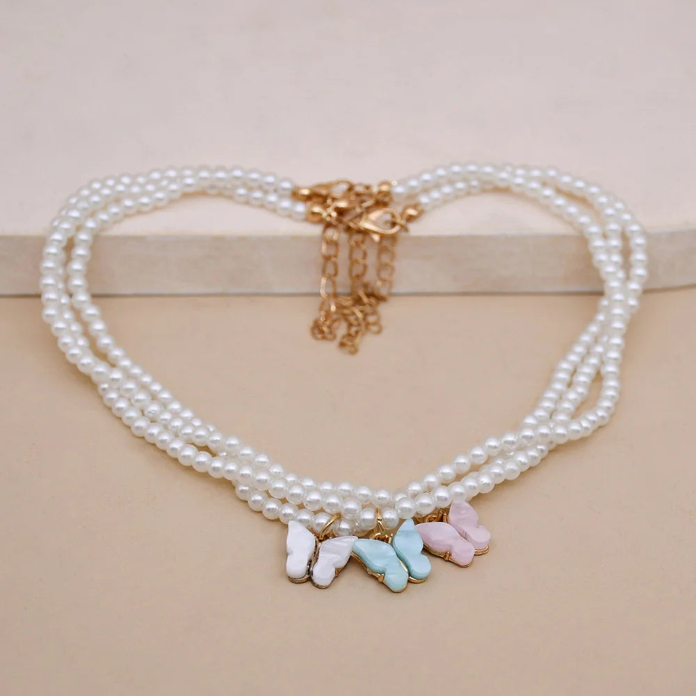 Elegant White Pearl Necklace - Delicate Round Wedding Pearls with Butterfly Pendant, Timeless Bridal Jewelry for Women