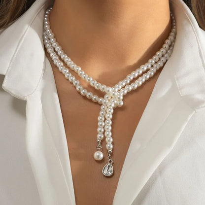 Ladies Pearl Gem Water Drop Pendant Fashion Beaded Necklace