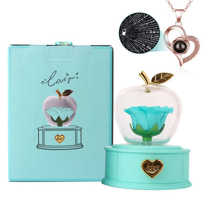 Plastic Preserved Rose with Necklace Eternal Rose Gifts Flower Jewelry Box Present for Valentines' Day Mother's Day Party Decors