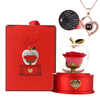 Plastic Preserved Rose with Necklace Eternal Rose Gifts Flower Jewelry Box Present for Valentines' Day Mother's Day Party Decors
