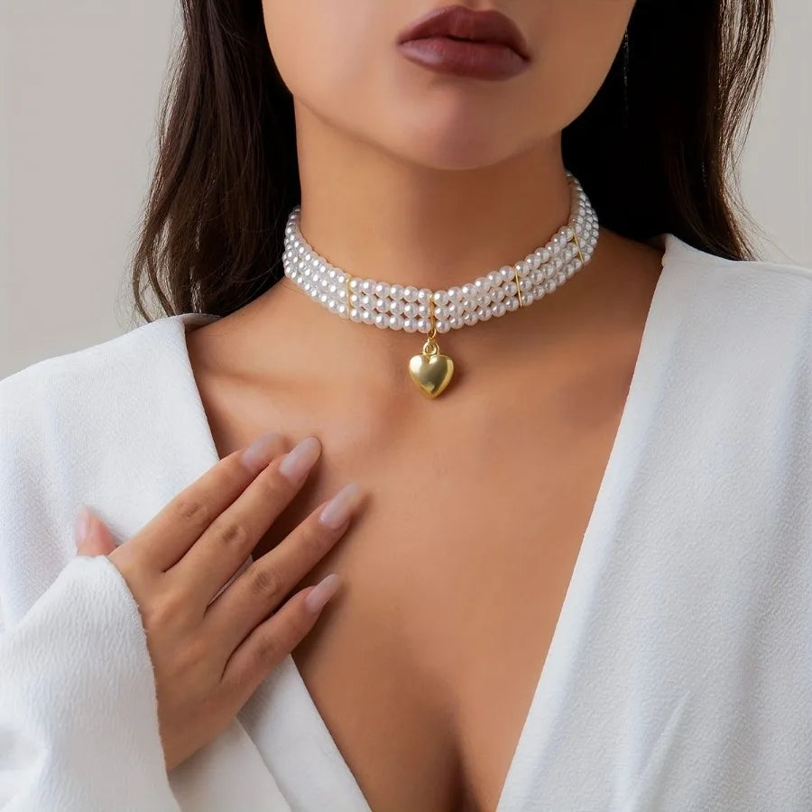 Ladies Pearl Gem Water Drop Pendant Fashion Beaded Necklace